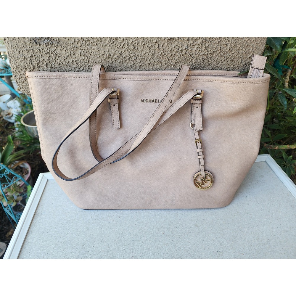 Michael Kors Tote Bag Beige Tan Large MK Gold Charm